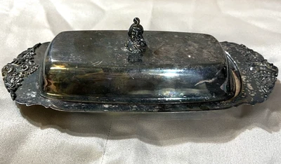 Plato de mantequilla barroco de colección de Wallace plateado inserto de vidrio cubierto #206 (2541) Foto 1 de 4