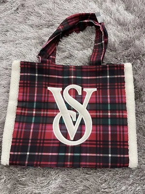 Victoria's Secret Plaid Tote Bag W/ Fur Logo VS Holiday Limited Edition 2022 NEW - Image 1 of 4