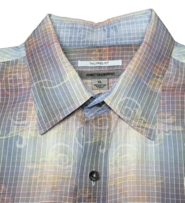 Camisa de vestir Johnston & Murphy para hombre XL a cuadros ajuste a medida multicolor puño abatible Foto 1 de 4