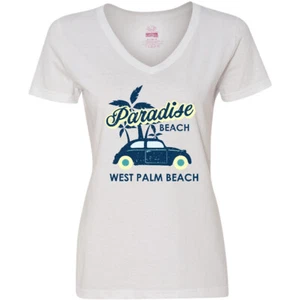 Inktastic Paradise Beach In West Palm Beach With Palm Women's V-Neck T-Shirt Fun - Picture 1 of 5
