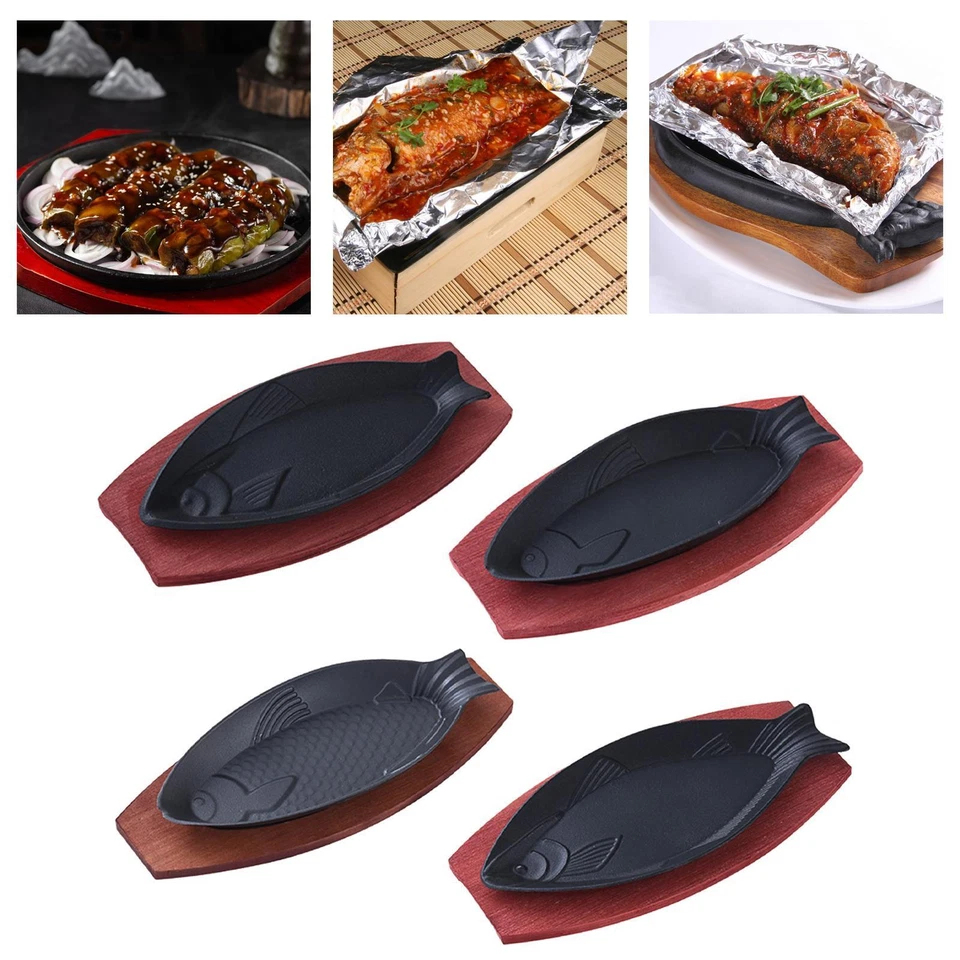 Griddle Steak Fry Plate Fish Shaped Vegetables Grill Pan Cast Iron Fryer Fajita - Image 1 of 1