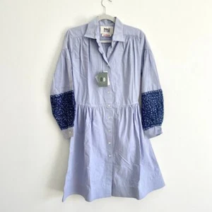 Neu mit Etikett Mii Collection A L'ecole blaues Shirt Kleid mit Stickerei klein - Bild 1 von 9