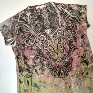 Vintage Y2K Romeo & Juliet Couture Shirt Small Purple Baroque Bling V Neck Top - Picture 1 of 18