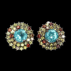 Round Apatite Sapphire Diamond Cut Gemstone 925 Sterling Silver Jewelry Earrings
