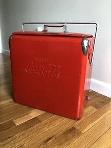 Coca-Cola Cooler Ice Chest Metal Acton Mfg Vtg 1950's Original 19"x18"x12" Red - Picture 1 of 14