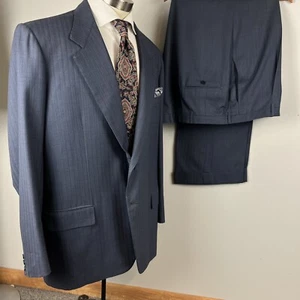 Domenico Caraceni Napoli 46L blue striped wool suit 42 x 31 pants Italy Bespoke - Picture 1 of 10