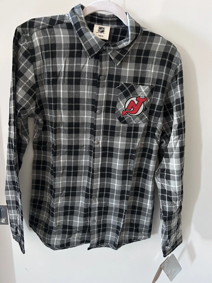 NHL Chicago Blackhawks Youth Sideline Plaid Pocket Button Up Shirt Size XL