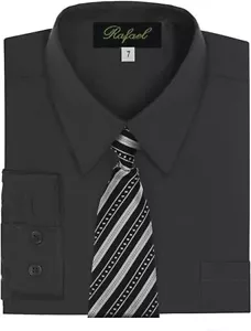 Rafael Boy's Black Long Sleeve Dress Shirt With A Matching Zipper Tie - 8 - Picture 1 of 2