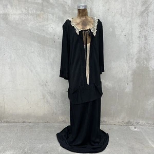 Antique 1920s Black Rayon Knit Dress Flapper Deco Sportswear 1930s Lace Vintage - Picture 1 of 12