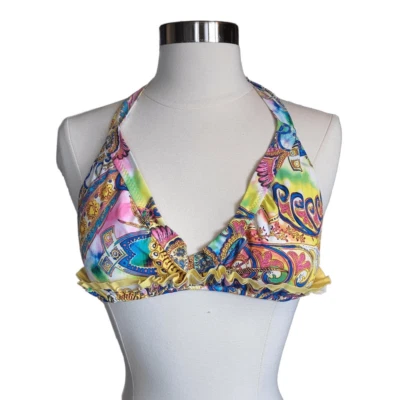 Becca - Halter Paisley Boho Bikini Top with Ruffle sz M - Image 1 of 4