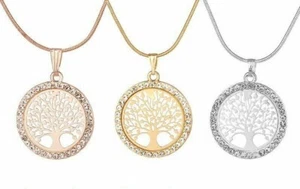Silber Gold Rosegold Damen Halskette Lebensbaum Anhänger Zirkonia A17 - Bild 1 von 7