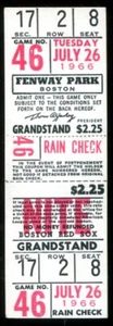 1966 July 26th Boston Red Sox Kansas City Athletics Full Ticket Fenway Park~(BB) - Picture 1 of 2
