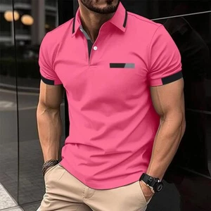Mens Colorblock Polo Shirt Men Casual Short Sleeve Sport T-shirts - Picture 1 of 21