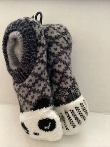 SLIPPER SOCKS SHOE SIZE 4-10 PANDA BLACK WHITE PLUSHFILL womens bin14 - Picture 1 of 6
