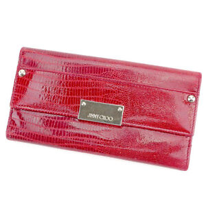 Jimmy Choo Wallet Purse Long Wallet Red Gold Woman Authentic Used T1582