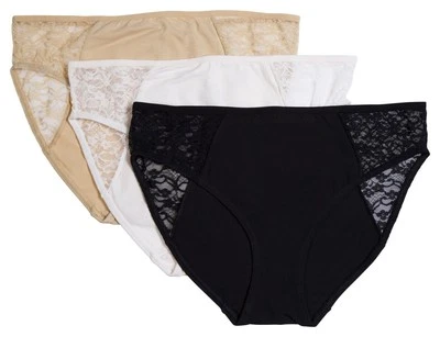 Donna L'oren Women's Hi-cut Briefs Floral Lace Detail Panties 3-Pack S-XL - Image 1 of 4