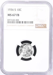 1936 S Mercury Dime NGC MS-67 FB - Picture 1 of 2