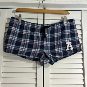 Aussiebum Rare Men's blue plaid, cotton flannel lounge Shorts PJs Sz Medium Logo - Picture 1 of 6