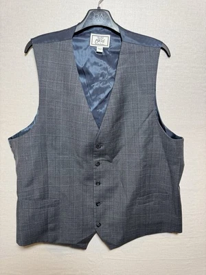 Jos A Bank Traveler Men Suit Vest Size 48 Reg 100% Wool Gray Plaid - Image 1 of 4