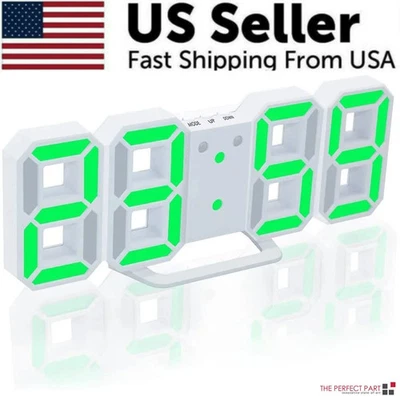 Digital 3D LED Big Wall Desk Alarm Clock Snooze 12/24 Hours Auto Brightness USB - Image 1 of 4
