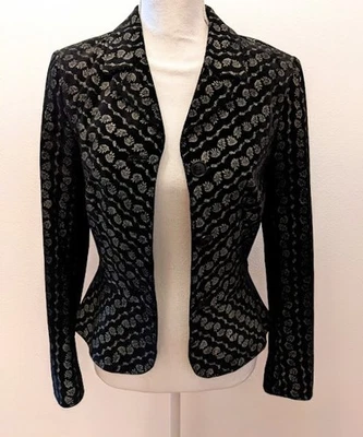 Chaqueta de cuero de gamuza negra y plateada de Wendy Hill con parte inferior de Peplum talla: S Foto 1 de 4