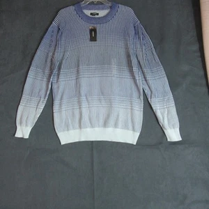 Alfani Pullover Herren Large blau Nite Escape gestreift Strickpullover Dadcore neu mit Etikett - Bild 1 von 7
