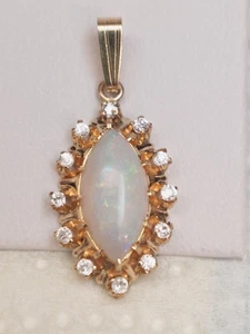 PRETTY 10K SOLID YELLOW GOLD MARQUISE OPAL TOPAZ HALO PENDANT W/ 14K GOLD BAIL - Picture 1 of 7