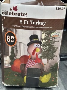 Turkey 6ft Inflatable Airblown Thanksgiving Fall Holiday Pilgrim Hat Bird - Picture 1 of 6