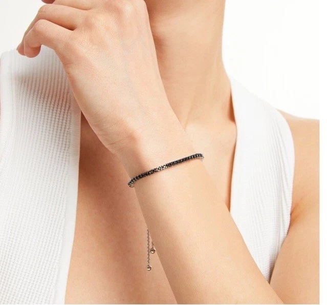 Brazalete Bolo Ajustable Tenis Diamante Negro Genuino Plata de Ley 2CTW Nuevo Foto 1 de 4