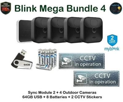 Blink Outdoor Mega Bundle 4 Cameras + Sync Module + USB Drive + Batteries + CCTV - Image 1 of 4