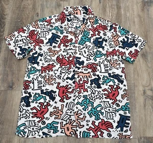 Keith Haring Art All Over Print Button Up Shirt Rayon Mens Size M Vintage  - Picture 1 of 6