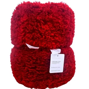 Pottery Barn Fireside Cozy Reversible Throw Sherpa Holiday Red 50x60 NEW - Picture 1 of 5