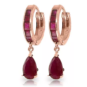 4.8 Carat 14K Solid Rose Gold Hoop Huggie Earrings Ruby - Picture 1 of 3