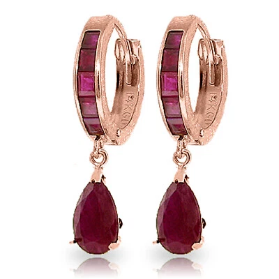 4.8 Carat 14K Solid Rose Gold Hoop Huggie Earrings Ruby - Image 1 of 3