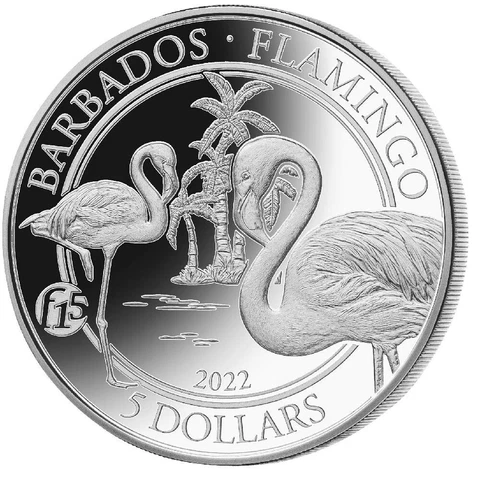 BARBADOS FLAMINGO FABULOUS 15 PRIVY 2022 1 oz Proof Like Silver Coin in Capsule Cover