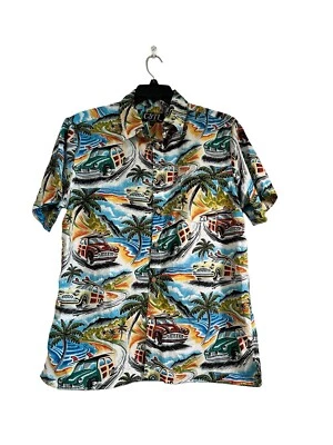 NWT CSTL Coastal Large Hawaiian shirt blue green white Surfer Super Cool Print - Image 1 of 4
