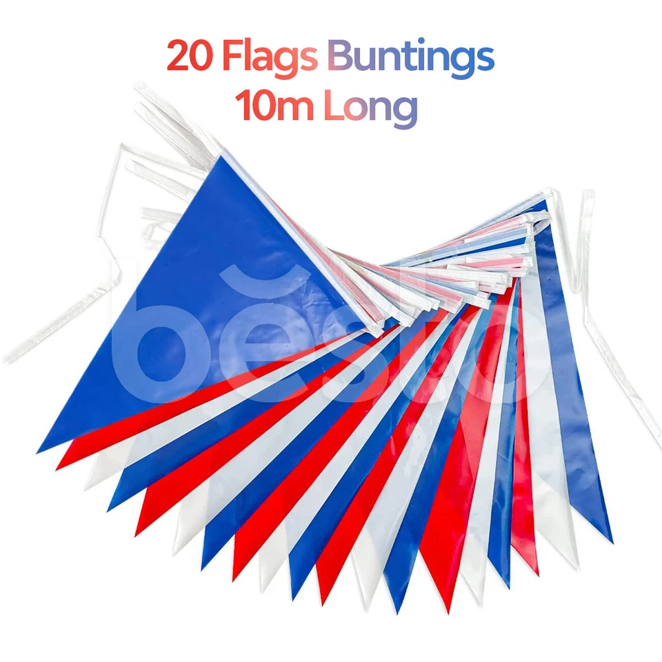 Red White Blue 33 Feet, 20 Flags PVC Pennant Banner Party Bunting Union Jack 10m - Image 1 of 4