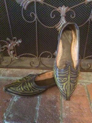 Vintage Arabian  Persian Middle Eastern Genie Embroidered Leather Handmade Shoes - Image 1 of 4