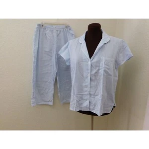 Miss Elaine 2 piece Pajama Set Striped Capri Button Front Short Sleeve Cotton M - Imagen 1 de 12