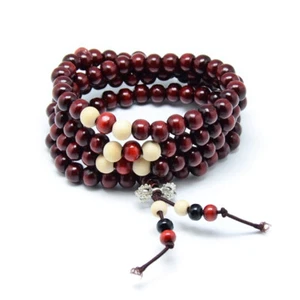 UNISEX DARK RED 8MM WOOD WRAP AROUND MALA STYLE ELASTICATED BRACELET & NECKLA - Picture 1 of 3