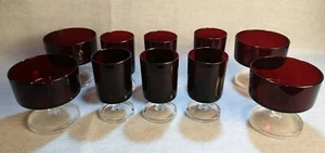 Arcoroc France Ruby Glass Set 4X Champagne 6X Cognac Vintage - Picture 1 of 4