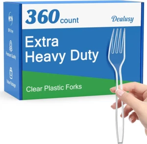 360 Count Extra Heavy Duty Clear Plastic Fork Disposable Bpa-Free Heat Resistant - Picture 1 of 12