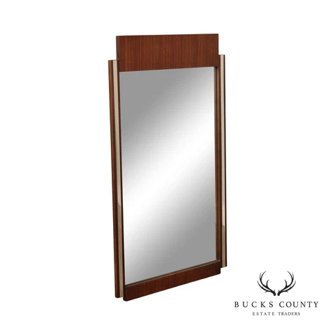 Broyhill Premier Mid Century Modern Walnut and Chrome Wall Mirror Cover