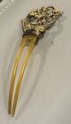 Vintage Art Deco Amber Translucent Prong Hair Comb With Brass Filigree End