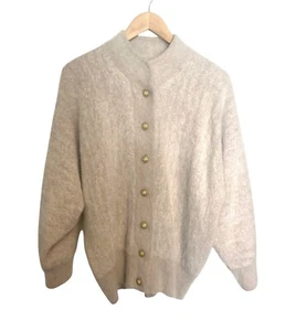 Vintage Belldini Angora Rabbit Hair Beige Cardigan Sweater Sz Large Jewel Button - Picture 1 of 14