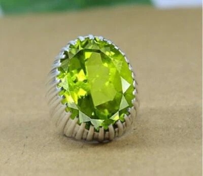 Solid 925 Sterling Silver AAA Green Peridot Zircon Gemstone Christmas Men's Ring - Image 1 of 4