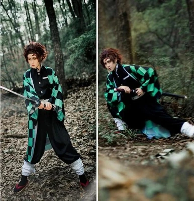 Japanese Anime Tanjiro Kamado Nezuko Giyuu Kimono Costume for Kids Size S - Image 1 of 4