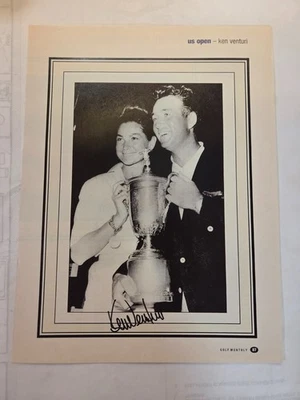 Кен Вентури УМЕРШИЙ подписанный вручную гольф ежемесячная фотография держит 1964 США ОТКРЫТЫЙ ТРОФЕЙ - Изображение 1 из 2