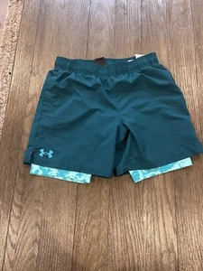 Boys Under Armour 2 In 1 Compression Shorts Large Green - Picture 1 of 2