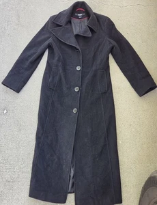 DKNY Donna Karan New York Womens Black Wool Cashmere Button Trench Coat Size 14  - Picture 1 of 8